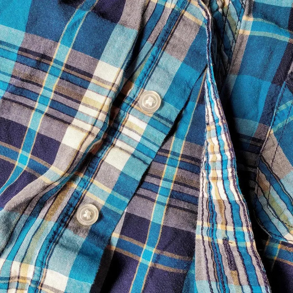 PLACE Blue and White Plaid 100% Cotton Button Down Short Sleeve Shirt Size 4T - Picture 3 of 14